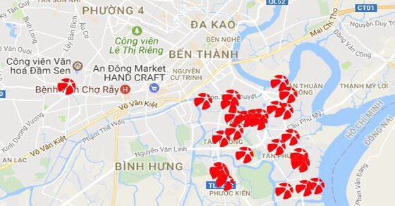 Một số điểm bán vé tại quận 7 thành phố Hồ Chí Minh được đánh dấu
