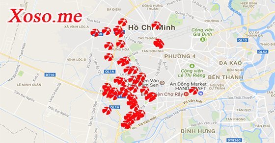 Một số điểm bán vé được đánh dấu trên bản đồ quận Bình Tân - TP.HCM​