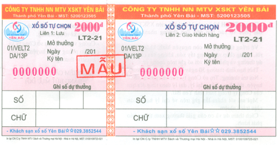 Loại vé xổ số lô tô Yên Bái 2.000 đồng