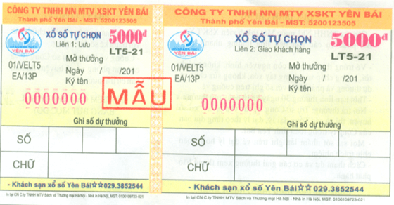 Loại vé xổ số lô tô Yên Bái 5.000 đồng