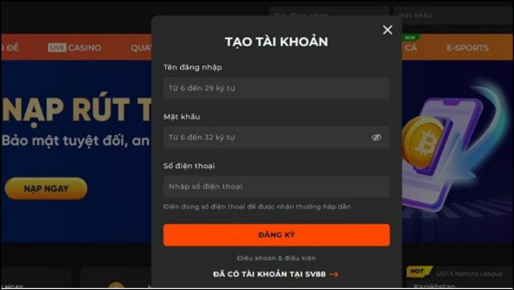 Hướng dẫn đăng ký SV88 chi tiết